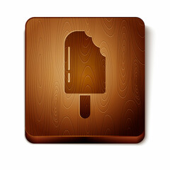 Sticker - Brown Ice cream icon isolated on white background. Sweet symbol. Wooden square button. Vector