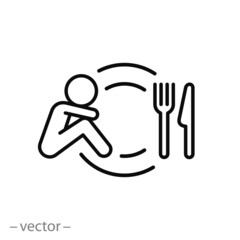 Wall Mural - hunger person icon, poverty concept, thin line symbol on white background - editable stroke vector illustration