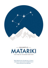 NZ Matariki Maori New Year Stars. Nga Whetu O Matariki (The Nine Stars Of Matariki)
