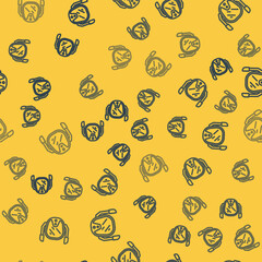 Wall Mural - Blue line Diving mask icon isolated seamless pattern on yellow background. Extreme sport. Diving underwater equipment. Vector