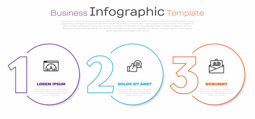 Set line Website statistic, Customer product rating and Advertising. Business infographic template. Vector