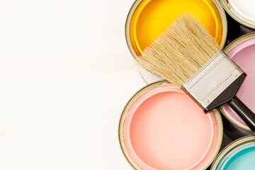 Sticker - Paint brush on pink background, how to choose the perfect home paint color and good for health