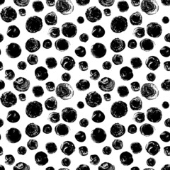 Poster - Black uneven blobs vector seamless pattern. Hand drawn round doodles, bold black different organic stamps. Monochrome geometric background. Repeating abstract circles figures. Amorphous ink blobs