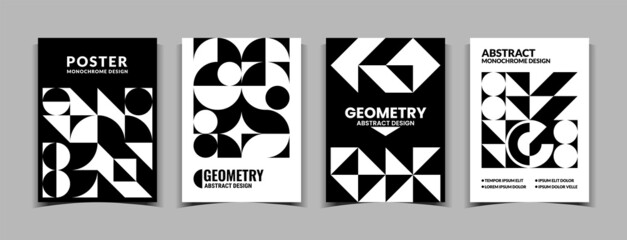 Poster - Bauhaus pattern. Monochrome architecture poster with abstract design for catalog and magazine. Modernism style. Geometric shapes. Brochure black and white covers set. Vector illustration