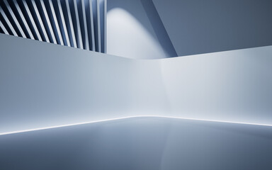 Poster - empty white room with geometric structure, 3d rendering.