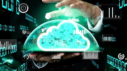 Poster - Conceptual cloud computing and data storage technology for future innovation . 3D render computer graphic .