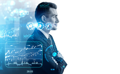 Poster - Businessman graph hud with chart, statistics and data, forex diagrams
