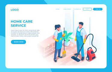 Home cleaning service isometric illustration concept for website landing page