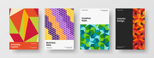 Modern Geometric Shapes Handbill Concept Composition. Multicolored Book Cover A4 Vector Design Template Set.