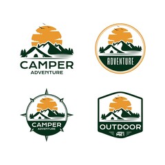 Poster - Camping Mountain Adventure, Emblems, and Badges logo design template