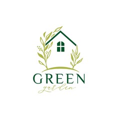 Wall Mural - Green garden house logo design template