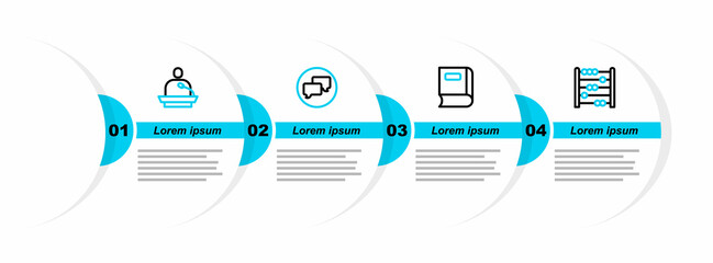 Sticker - Set line Abacus, Book, Speech bubble chat and Gives lecture icon. Vector