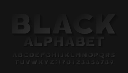 Poster - Black alphabet font. Simple letters and numbers with shadow in black. Stock vector typescript for typography design.