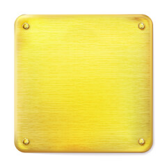 Wall Mural - Realistic square light gold polished plate with gold bolts or screws isolated. Vector