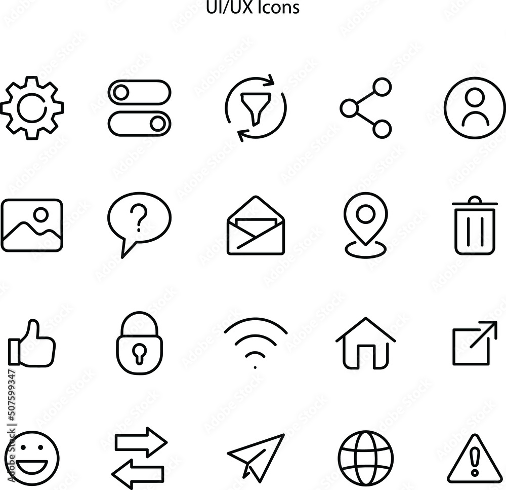 Outlined icon set user interface. Suitable for design material of app ...