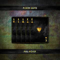 Wall Mural - Full House, on a vintage, grunge, dark green poker background. Poker combinations. Poker Hands. Gambling