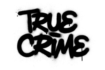 Wall Mural - graffiti true crime text sprayed in black over white