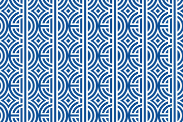 Poster - abstract seamless geometric pattern. Circle, vertical line, and square pattern element, Monochrome blue color element vector