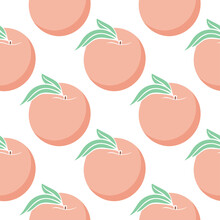 Colored Peaches On White Background Simple Seamless Pattern. Background Beautiful Juicy Nectarines Repeat. Fruit Pattern For Fabric And Packaging Design. Healthy Food Print