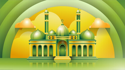 Wall Mural - Mosque building colorful vector illustration image background