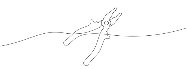 Wall Mural - continuous line drawing of pliers. pliers linear icon. one line drawing background. vector illustrat