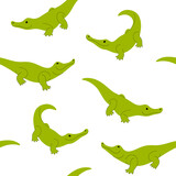 Fototapeta Dinusie - Seamless trendy animal pattern with crocodile. Flat design print in cartoon style.