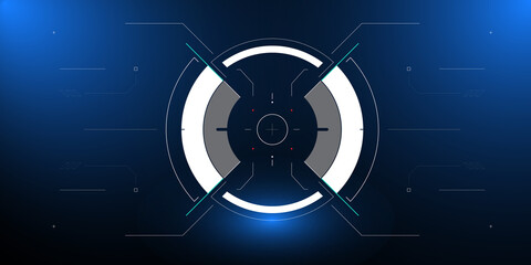 Poster - HUD Futuristic Element Cockpit User Screen Security System Check Interface Vector. Cyberpunk Aiming UI Monitoring Panel Display On Cyberspace Illustration.