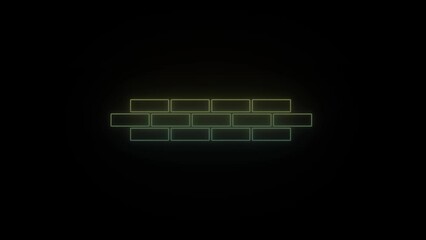 Wall Mural - Glowing neon brick wall icon on black background. piece of brick wall. 4K video animation for motion graphics and compositing.