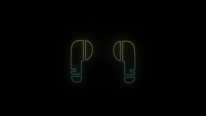 Canvas Print - Glowing neon wireless headphones icon on black background. listening to music. 4K video animation for motion graphics and compositing.