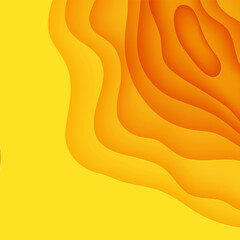 Wall Mural - Abstract yellow background in cut paper style. Cutout orange wallpaper. Wavy template for save the Earth posters, eco brochures, business presentations. Vector card illustration of papercut background