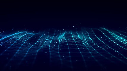 Aufkleber - Wave of particles and lines. Big data visualization. Abstract background with a dynamic wave. 3d rendering.
