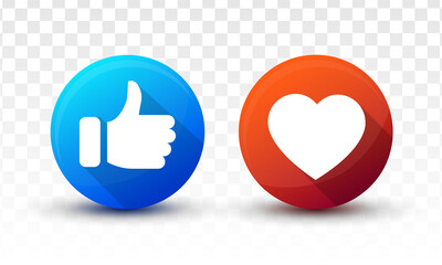 Poster - Set of vector icons, thumb up and heart icon. Round button, I like it for chat website, social media, mobile app. Approval, evaluation, expression of opinion