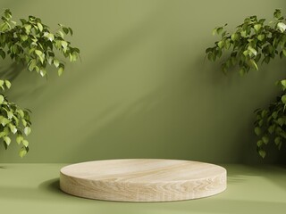 Wall Mural - Circle pedestal in tropical forest for product presentation and green wall.