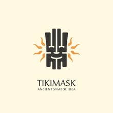 Tiki Mask Logo Design Idea Perfect For Beach Bar, Tropical Resort Or Souvenir Shop. Ancient Vector Symbol Concept.