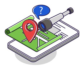 Poster - Flat isometric concept illustration. smartphone app monitoring binoculars