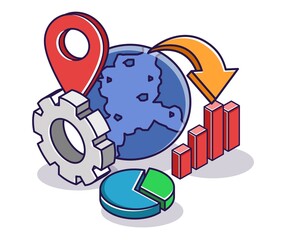Poster - Flat isometric concept illustration. world location census data