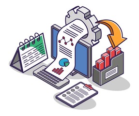 Wall Mural - Flat isometric concept illustration. investment business data analysis progress