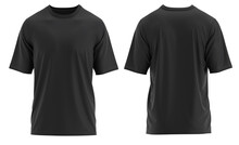 Black Color Oversized T-shirt Rib Round Neck Short Sleeve, Single Jersey Fabric Texture, 3D Photorealistic Render