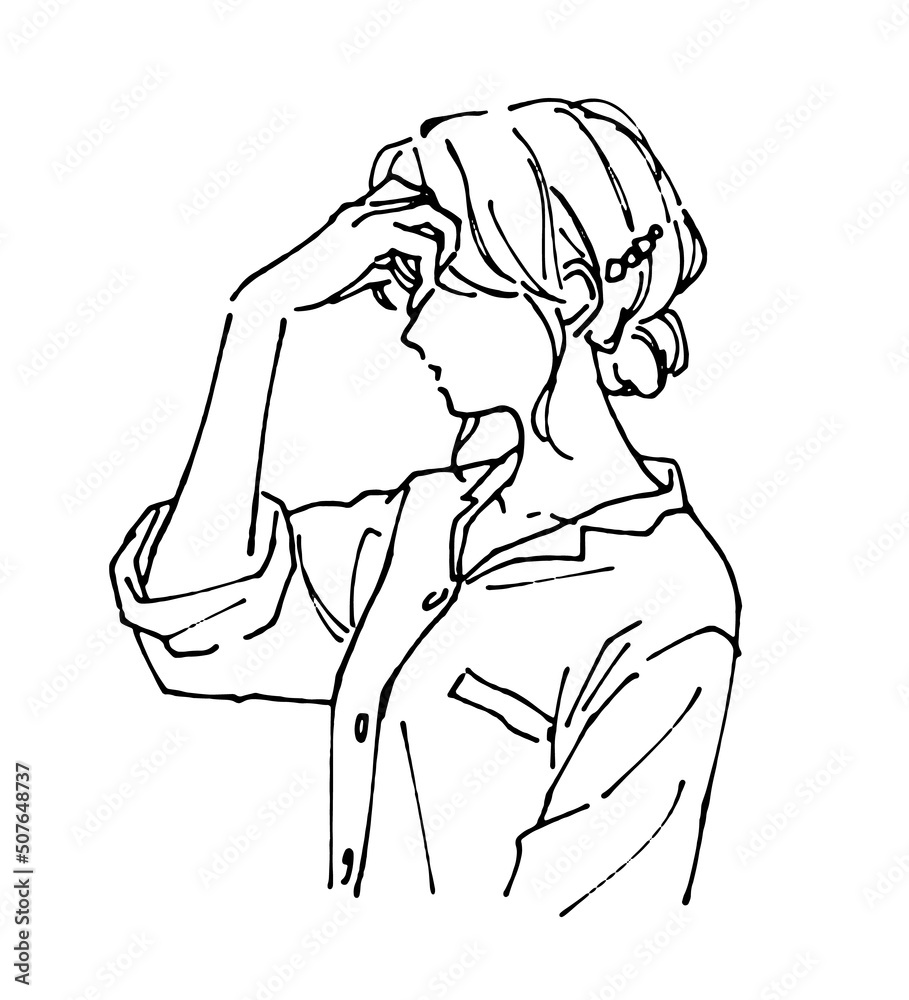 横顔⁄女性のイラスト素材 女性の横顔線画イラスト