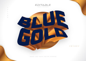 Wall Mural - bold blue and gold text style with 3d embossed and wavy effect. editable text style effect