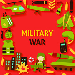 Wall Mural - Military War Template Poster. Vector Illustration of Army Symbols.