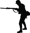 Black and white vector silhouette of a German soldier. World War 2 troops. A man in uniform with a rifle and bayonet