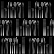 Seamless repeat vector pattern. Collection of cutlery,  silverware on black. 