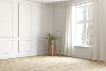 White empty room. Scandinavian interior design. 3D illustration