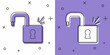 Set Open padlock icon isolated on white and purple background. Opened lock sign. Cyber security concept. Digital data protection. Vector