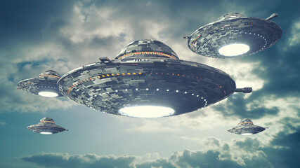 Wall Mural - 3d render. UFO spaceship concept