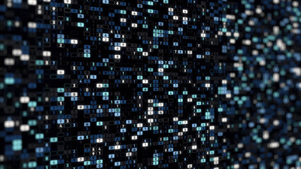 Poster - Abstract background of colorful numerical values in columns hanging while moving on a black background. Animation. Stock motion graphics video