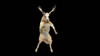 Wall Mural - deer dancing cg fur 3d rendering animal realistic cgi vfx animation loop composition 3d mapping cart