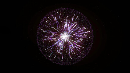 Poster - Abstract energy lines inside sphere on black background. Animation. Abstract flash of energy plasma inside sphere with 3D computer graphics