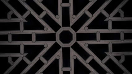 Poster - Abstract black and white kaleidoscopic pattern with appearing geometrical figures. Animation. Monochrome symmetrical black pattern on white background.